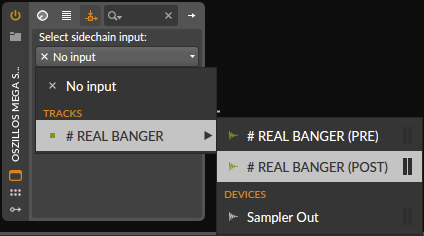 BitWig Studioでのサイドチェーン選択