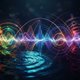 Abstract visualization of sound waves forming rhythmic patterns, emerging from organic, everyday textures like water ripples, rustling leaves, and subtle machinery hum. The waves are energetic, colorful, and interconnected, suggesting a hidden rhythmic pu