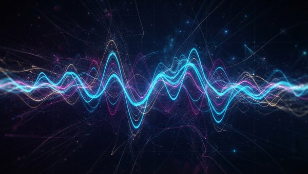 Abstract representation of a dynamic bassline in dance music, visualized as evolving low-frequency waveforms with subtle harmonic overtones, set against a dark, energetic backdrop with glowing spectral lines, conveying movement and depth.