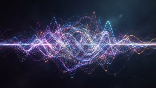 An abstract visualization of complex sound waves and frequency spectra, rendered as vibrant, swirling light trails and color gradients against a dark, ethereal background. The image should evoke the intricate and dynamic nature of advanced synthesis, with