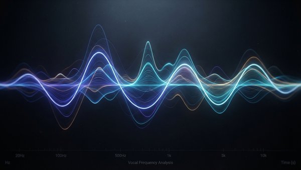 An abstract visualization of vocal frequencies, showing gentle curves and peaks in a sophisticated, clean interface style. The colors are subtle and professional, representing sound waves and spectral analysis without showing any specific plugin UI or scr