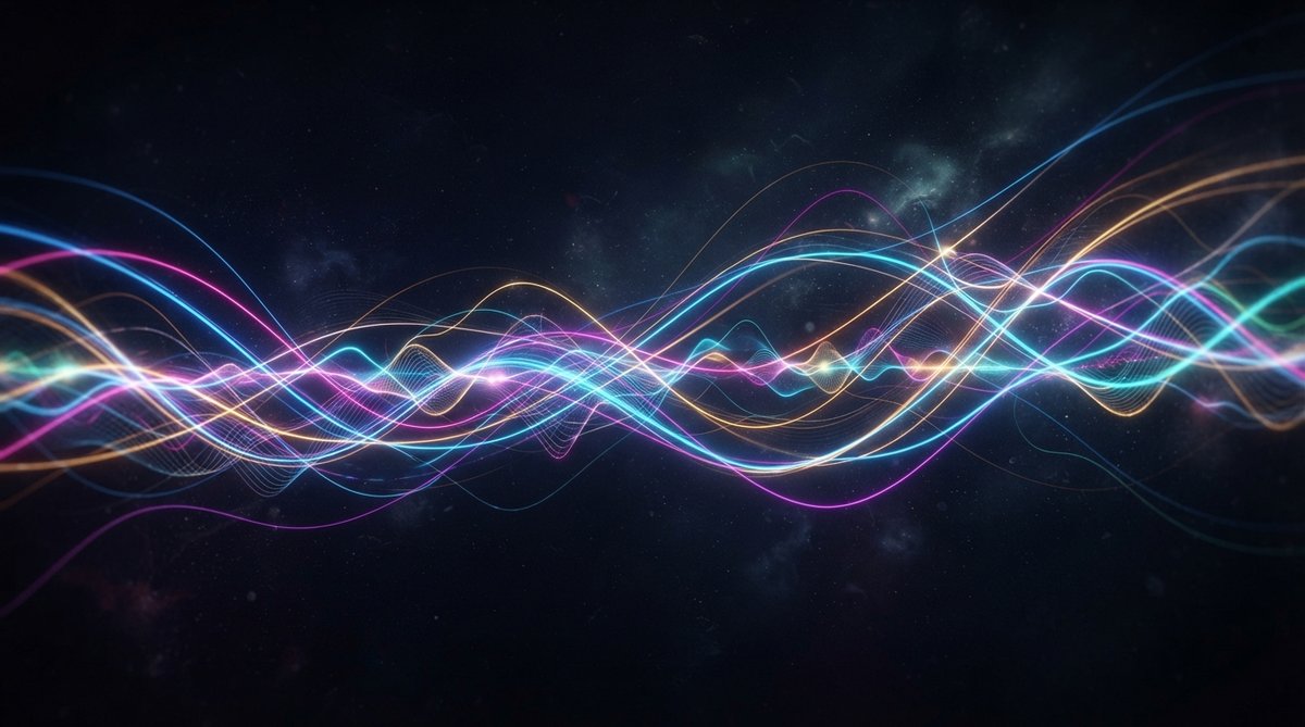Abstract art, multiple glowing, intertwining lines of light representing independent musical melodies, weaving through a dark, ethereal space, subtly suggesting harmony and movement, vibrant colors, flowing, dynamic composition.
